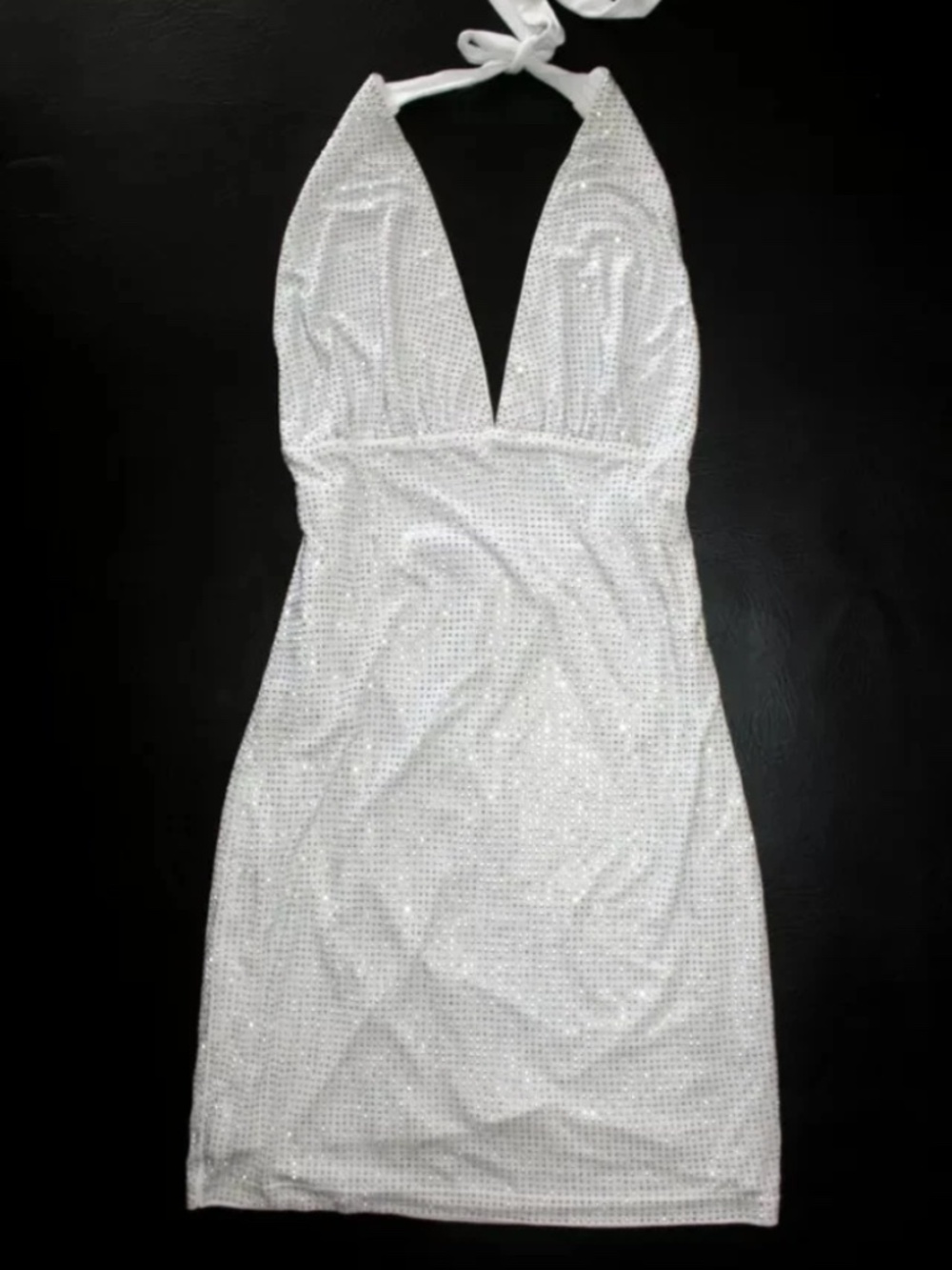 $180 NEW Bebe White Studded deep v neck Open Back top dress